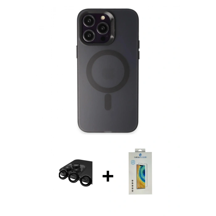 MARSİLYAN™- iPhone 15 Pro Kılıf Kozmos Çizgi Prime - Siyah Polymer Nano Ekran Koruyucu + Raze Metal Kamera Lens - SH