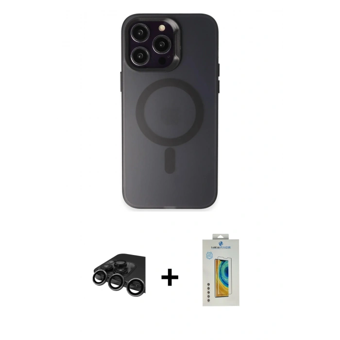 MARSİLYAN™- iPhone 15 Pro Kılıf Kozmos Çizgi Prime - Siyah Polymer Nano Ekran Koruyucu + Raze Metal Kamera Lens - TMGI