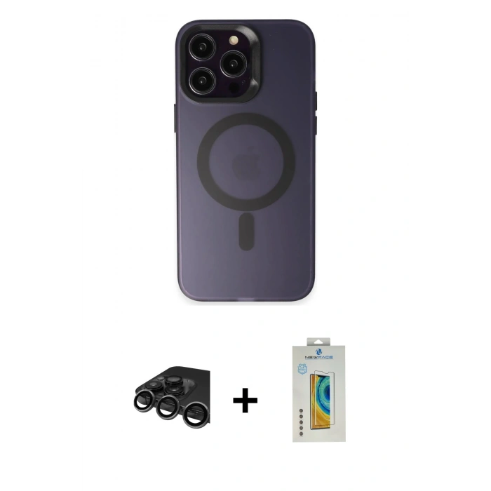 MARSİLYAN™- iPhone 15 Pro Kılıf Kozmos Çizgi Prime - Siyah Polymer Nano Ekran Koruyucu + Raze Metal Kamera Lens - TMGI
