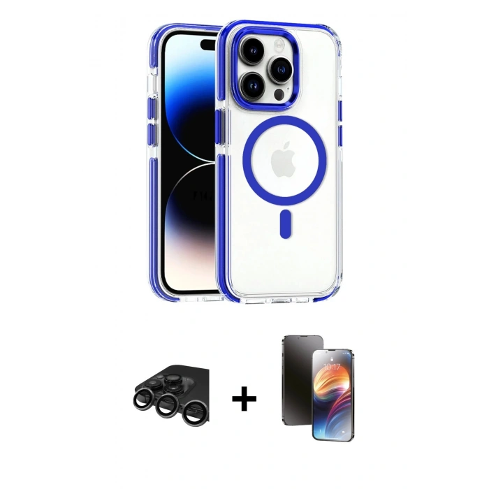 MARSİLYAN™- iPhone 15 Pro Kılıf Kozmos Doku Koleksiyonu - Siyah 3D Antistatik Mat Seramik Nano Ekran Koruyucu + Raze Metal Kamera Lens - TMGI