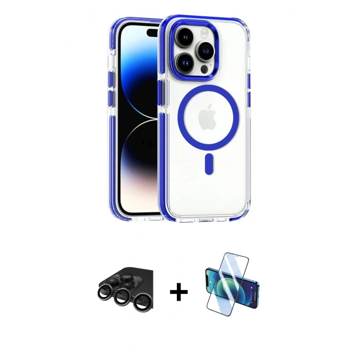 MARSİLYAN™- iPhone 15 Pro Kılıf Kozmos Doku Koleksiyonu - Siyah 3D Antistatik Seramik Nano Ekran Koruyucu + Raze Metal Kamera Lens - TMGI