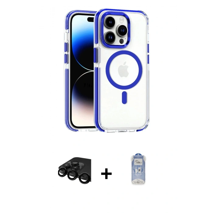 MARSİLYAN™- iPhone 15 Pro Kılıf Kozmos Doku Koleksiyonu - Siyah Joko Magic 5D Cam + Raze Metal Kamera Lens - SH