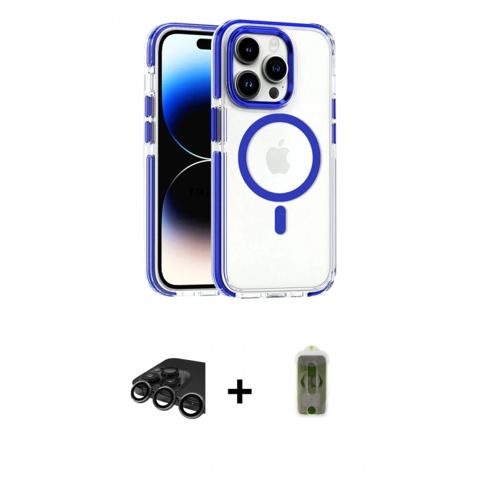 MARSİLYAN™- iPhone 15 Pro Kılıf Kozmos Doku Koleksiyonu - Siyah Joko Magic 5D Hayalet Cam + Raze Metal Kamera Lens - TMGI