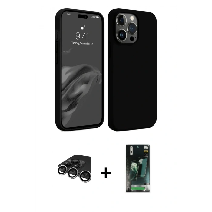MARSİLYAN™- iPhone 15 Pro Kılıf Kozmos Yansıma Özel Seri - Şeffaf 360 Full Body Arka Koruyucu + Raze Metal Kamera Lens - GS
