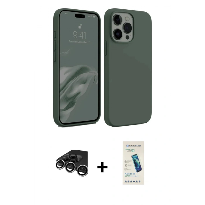MARSİLYAN™- iPhone 15 Pro Kılıf Kozmos Yansıma Özel Seri - Şeffaf Pasifik Cam Ekran Koruyucu + Raze Metal Kamera Lens - GS