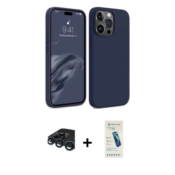 MARSİLYAN™- iPhone 15 Pro Kılıf Kozmos Yansıma Özel Seri - Şeffaf Pasifik Cam Ekran Koruyucu + Raze Metal Kamera Lens - LT