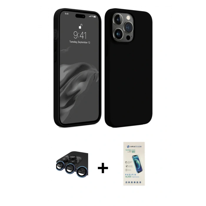 MARSİLYAN™- iPhone 15 Pro Kılıf Kozmos Yansıma Özel Seri - Şeffaf Pasifik Cam Ekran Koruyucu + Raze Metal Kamera Lens - LT