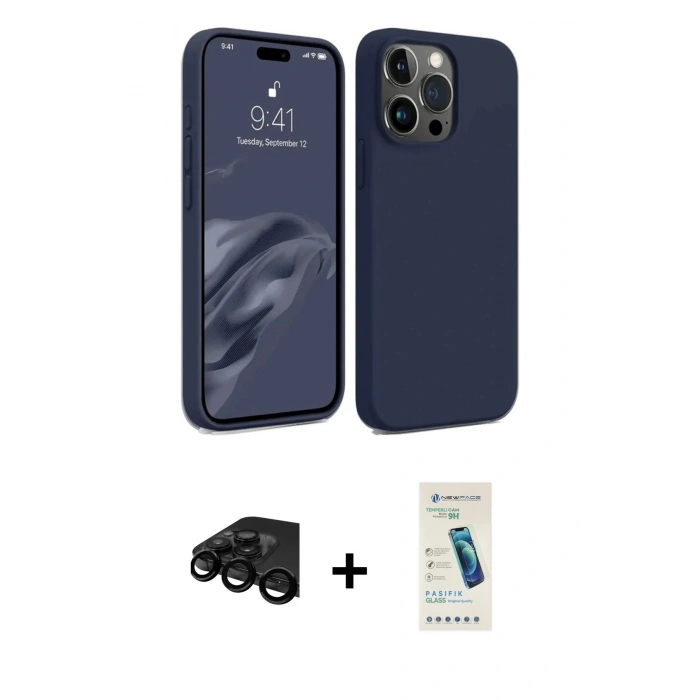 MARSİLYAN™- iPhone 15 Pro Kılıf Kozmos Yansıma Özel Seri - Şeffaf Pasifik Cam Ekran Koruyucu + Siyah Raze Metal Kamera Lens