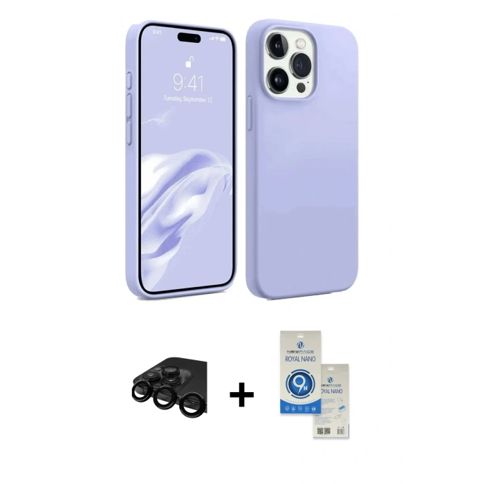 MARSİLYAN™- iPhone 15 Pro Kılıf Kozmos Yansıma Özel Seri - Şeffaf Royal Nano Ekran Koruyucu + Siyah Raze Metal Kamera Lens