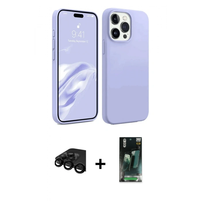 MARSİLYAN™- iPhone 15 Pro Kılıf Kozmos Yansıma Özel Seri - Siyah 360 Mat Full Body Arka Koruyucu + Raze Metal Kamera Lens - SH