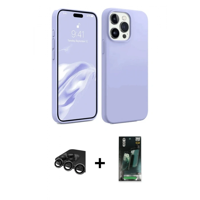 MARSİLYAN™- iPhone 15 Pro Kılıf Kozmos Yansıma Özel Seri - Siyah 360 Mat Full Body Arka Koruyucu + Raze Metal Kamera Lens - TMGI