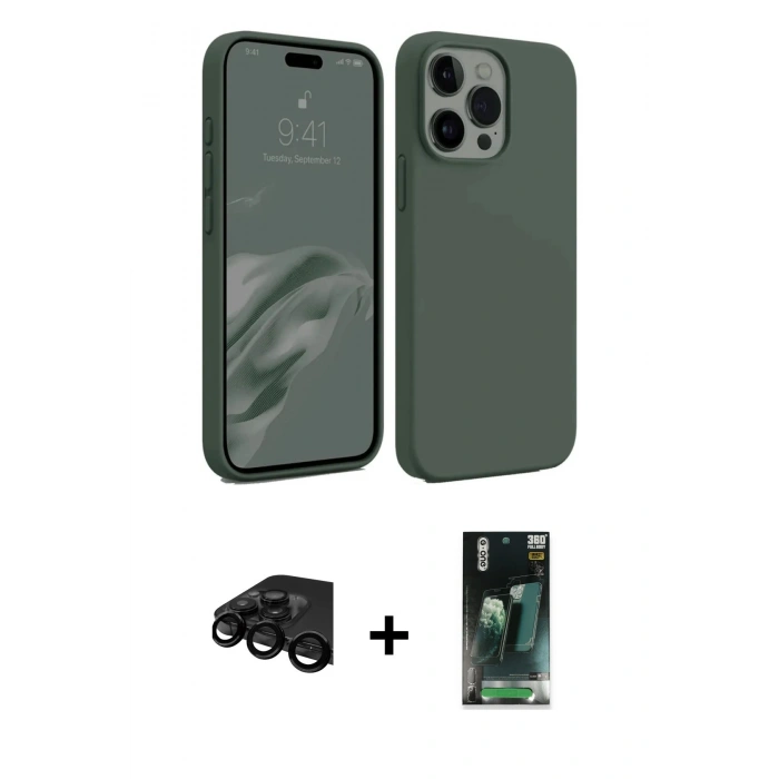 MARSİLYAN™- iPhone 15 Pro Kılıf Kozmos Yansıma Özel Seri - Siyah 360 Mat Full Body Arka Koruyucu + Raze Metal Kamera Lens - SH