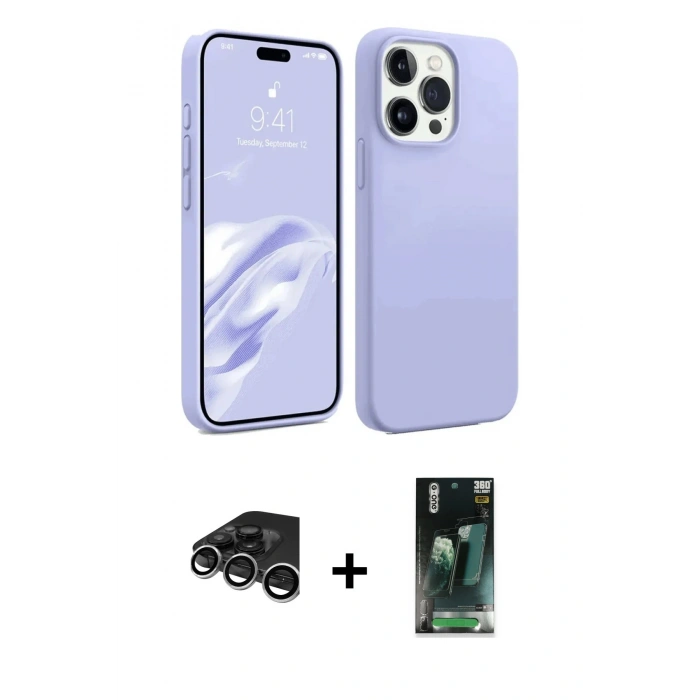 MARSİLYAN™- iPhone 15 Pro Kılıf Kozmos Yansıma Özel Seri - Siyah 360 Mat Full Body Arka Koruyucu + Raze Metal Kamera Lens - GS