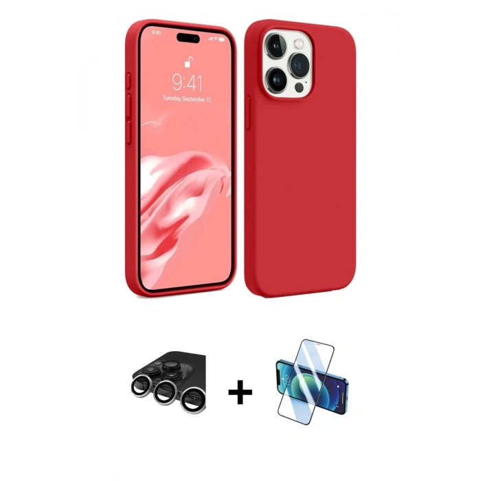 MARSİLYAN™- iPhone 15 Pro Kılıf Kozmos Yansıma Özel Seri - Siyah 3D Antistatik Cam Ekran Koruyucu + Raze Metal Kamera Lens - GS