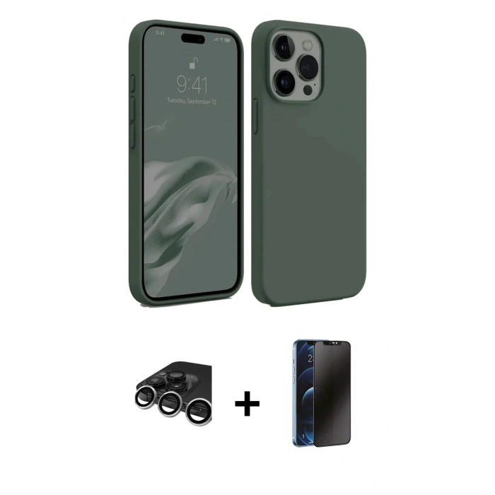 MARSİLYAN™- iPhone 15 Pro Kılıf Kozmos Yansıma Özel Seri - Siyah 3D Antistatik Hayalet Cam Ekran Koruyucu + Raze Metal Kamera Lens - GS