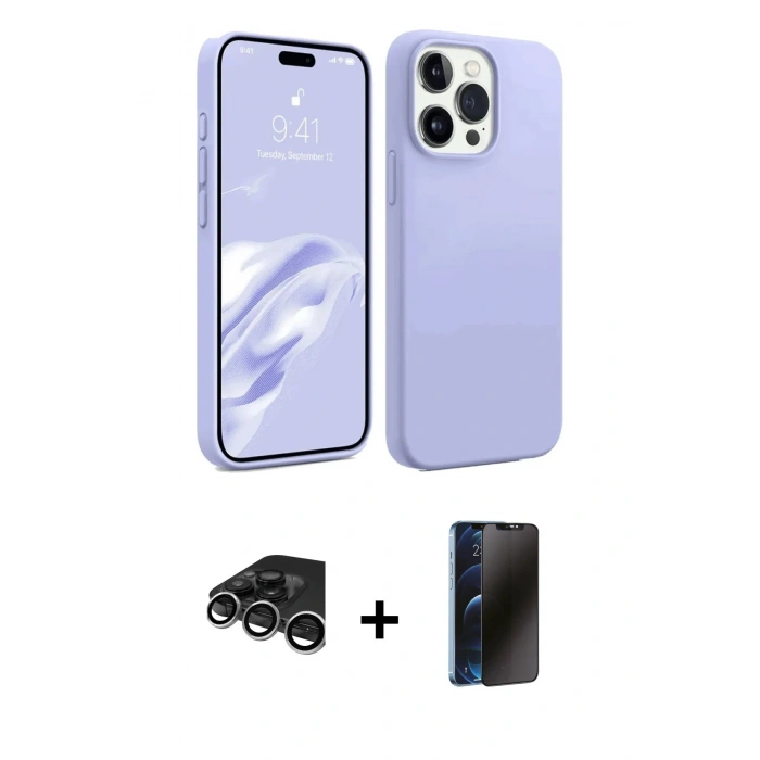 MARSİLYAN™- iPhone 15 Pro Kılıf Kozmos Yansıma Özel Seri - Siyah 3D Antistatik Hayalet Cam Ekran Koruyucu + Raze Metal Kamera Lens - GS