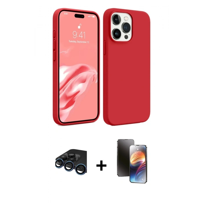 MARSİLYAN™- iPhone 15 Pro Kılıf Kozmos Yansıma Özel Seri - Siyah 3D Antistatik Mat Seramik Nano Ekran Koruyucu + Lacivert Raze Metal Kamera Lens