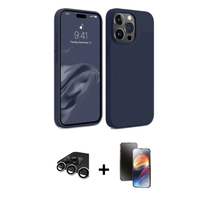 MARSİLYAN™- iPhone 15 Pro Kılıf Kozmos Yansıma Özel Seri - Siyah 3D Antistatik Mat Seramik Nano Ekran Koruyucu + Raze Metal Kamera Lens - GS