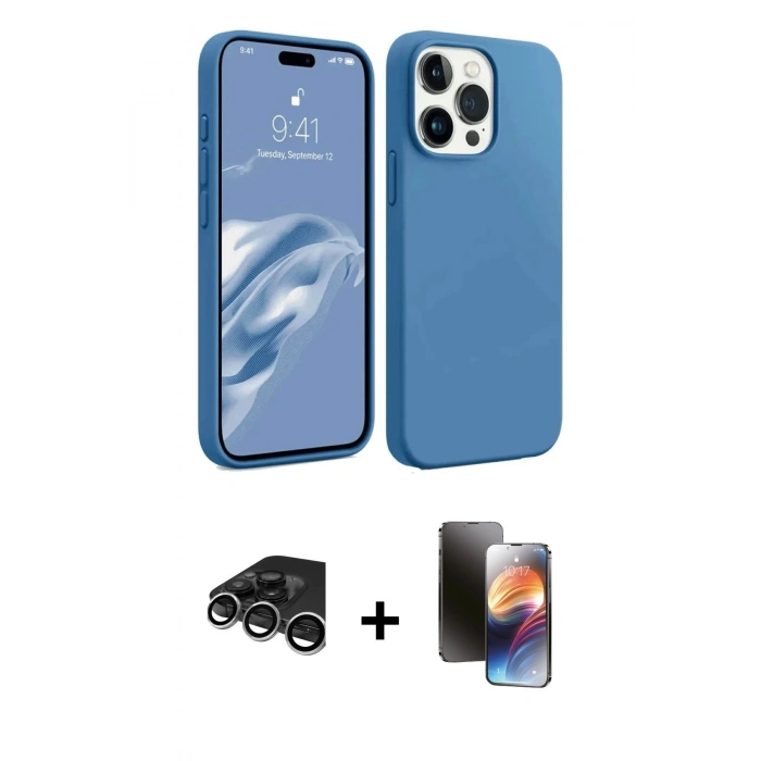 MARSİLYAN™- iPhone 15 Pro Kılıf Kozmos Yansıma Özel Seri - Siyah 3D Antistatik Mat Seramik Nano Ekran Koruyucu + Raze Metal Kamera Lens - GS