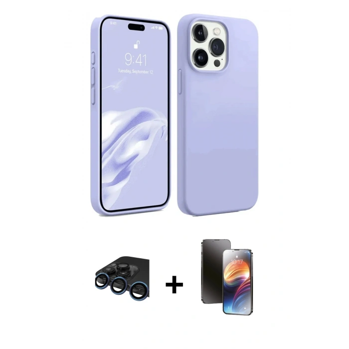 MARSİLYAN™- iPhone 15 Pro Kılıf Kozmos Yansıma Özel Seri - Siyah 3D Antistatik Mat Seramik Nano Ekran Koruyucu + Lacivert Raze Metal Kamera Lens