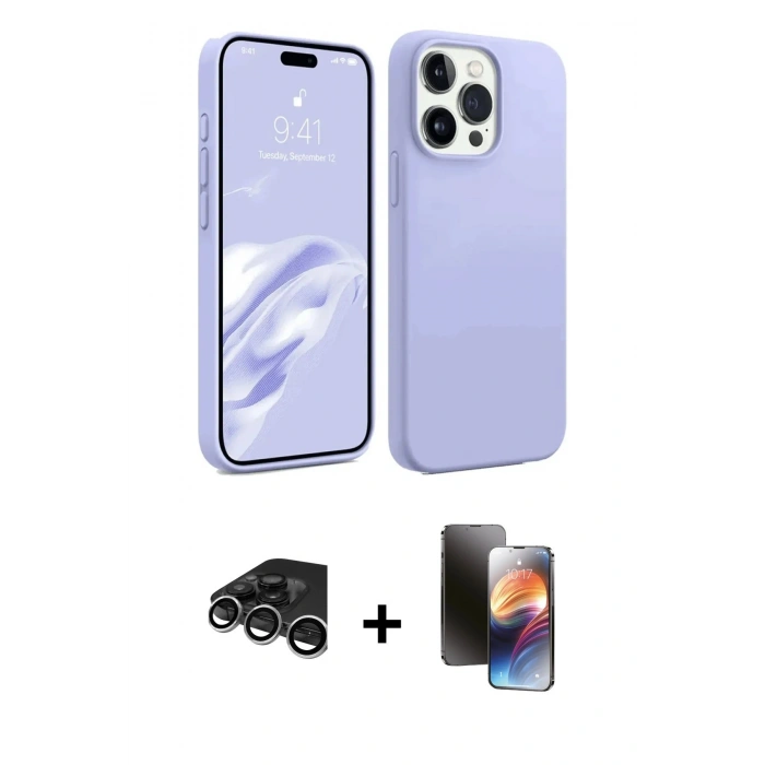 MARSİLYAN™- iPhone 15 Pro Kılıf Kozmos Yansıma Özel Seri - Siyah 3D Antistatik Mat Seramik Nano Ekran Koruyucu + Raze Metal Kamera Lens - GS