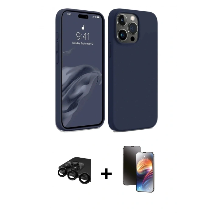 MARSİLYAN™- iPhone 15 Pro Kılıf Kozmos Yansıma Özel Seri - Siyah 3D Antistatik Mat Seramik Nano Ekran Koruyucu + Raze Metal Kamera Lens - SH
