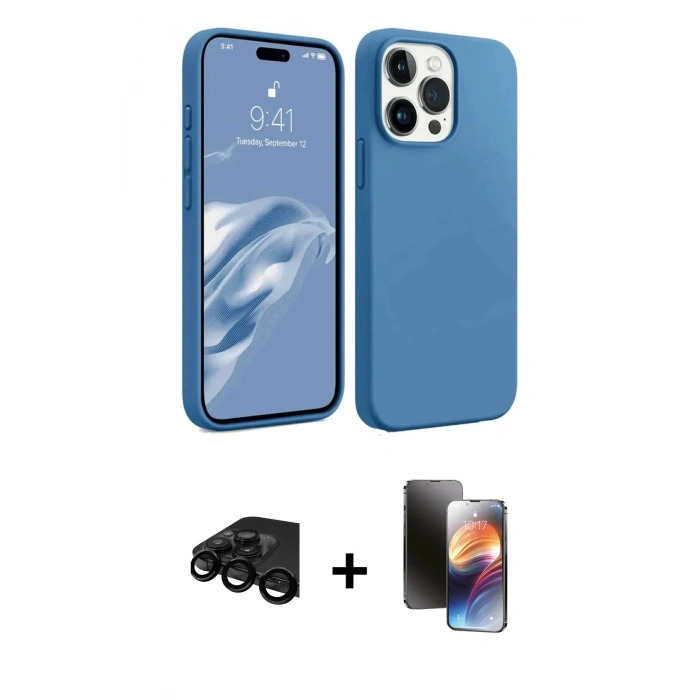 MARSİLYAN™- iPhone 15 Pro Kılıf Kozmos Yansıma Özel Seri - Siyah 3D Antistatik Mat Seramik Nano Ekran Koruyucu + Raze Metal Kamera Lens - SH