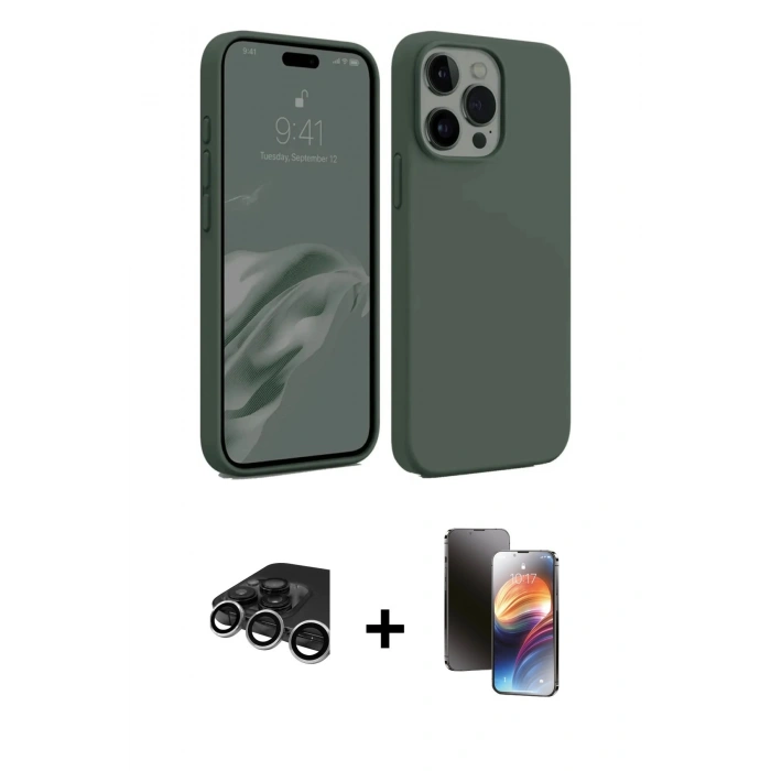MARSİLYAN™- iPhone 15 Pro Kılıf Kozmos Yansıma Özel Seri - Siyah 3D Antistatik Mat Seramik Nano Ekran Koruyucu + Raze Metal Kamera Lens - GS