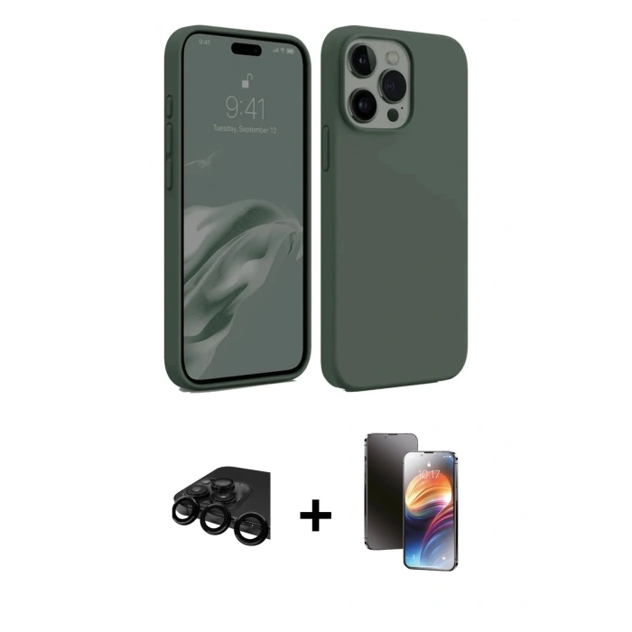 MARSİLYAN™- iPhone 15 Pro Kılıf Kozmos Yansıma Özel Seri - Siyah 3D Antistatik Mat Seramik Nano Ekran Koruyucu + Raze Metal Kamera Lens - SH