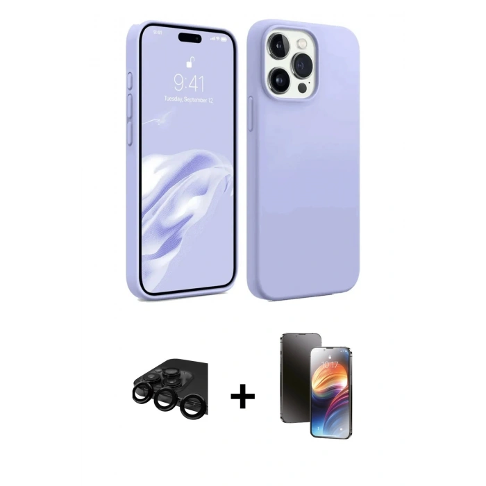 MARSİLYAN™- iPhone 15 Pro Kılıf Kozmos Yansıma Özel Seri - Siyah 3D Antistatik Mat Seramik Nano Ekran Koruyucu + Raze Metal Kamera Lens - SH