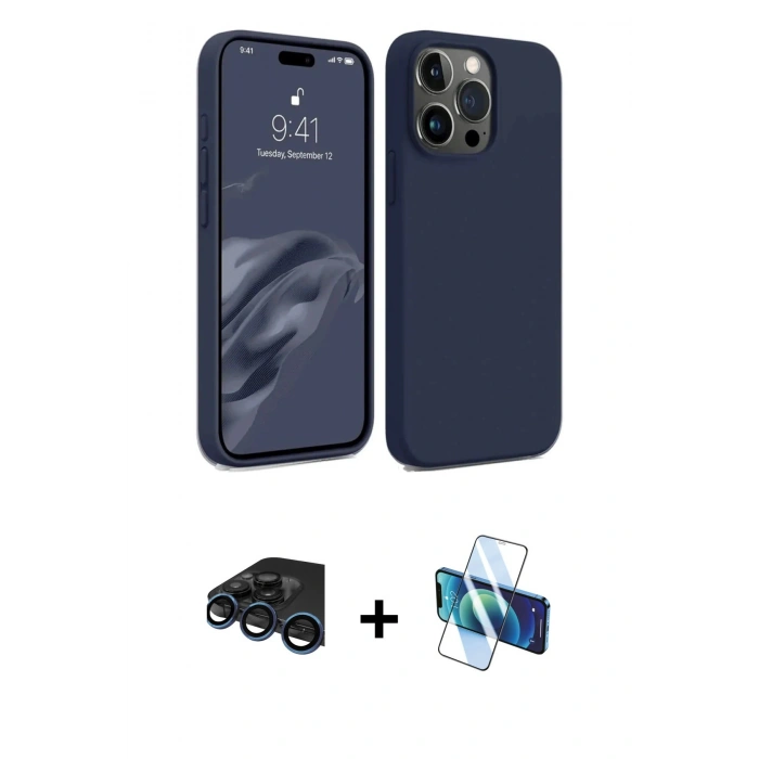 MARSİLYAN™- iPhone 15 Pro Kılıf Kozmos Yansıma Özel Seri - Siyah 3D Antistatik Seramik Nano Ekran Koruyucu + Raze Metal Kamera Lens - LT