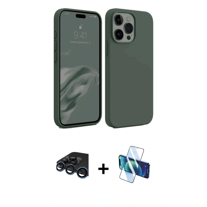MARSİLYAN™- iPhone 15 Pro Kılıf Kozmos Yansıma Özel Seri - Siyah 3D Antistatik Seramik Nano Ekran Koruyucu + Raze Metal Kamera Lens - LT