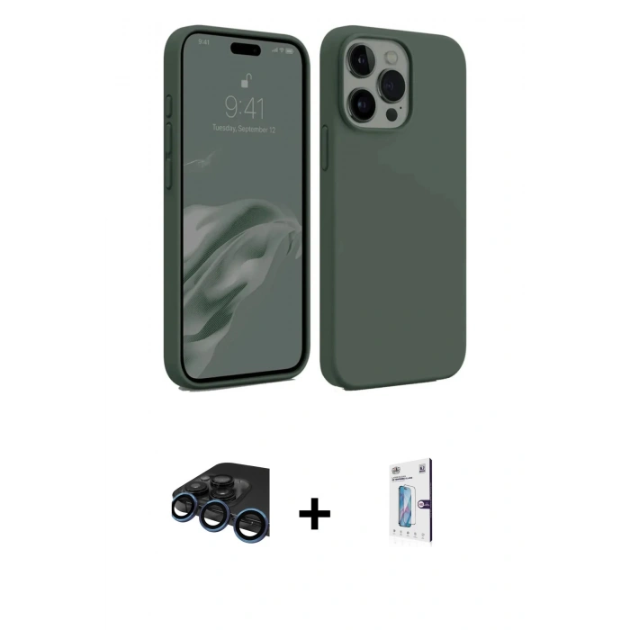 MARSİLYAN™- iPhone 15 Pro Kılıf Kozmos Yansıma Özel Seri - Siyah Bilvis 0.18mm Plus Cam Ekran Koruyucu + Raze Metal Kamera Lens - LT