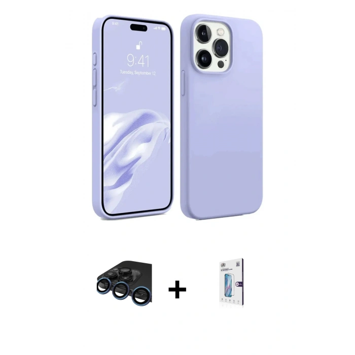 MARSİLYAN™- iPhone 15 Pro Kılıf Kozmos Yansıma Özel Seri - Siyah Bilvis 0.18mm Plus Cam Ekran Koruyucu + Raze Metal Kamera Lens - LT