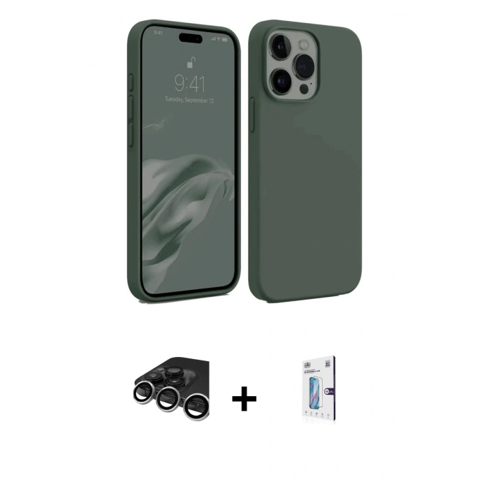 MARSİLYAN™- iPhone 15 Pro Kılıf Kozmos Yansıma Özel Seri - Siyah Bilvis 0.18mm Plus Cam Ekran Koruyucu + Raze Metal Kamera Lens - GS