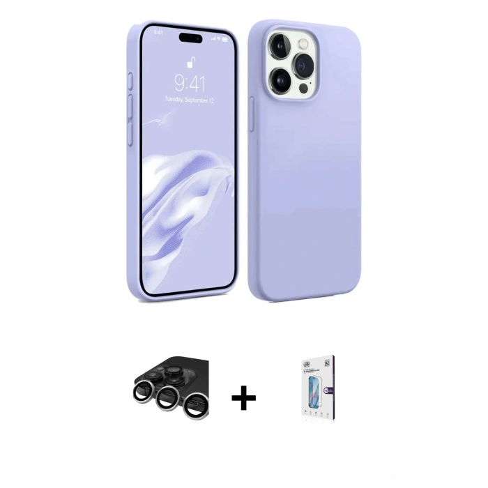 MARSİLYAN™- iPhone 15 Pro Kılıf Kozmos Yansıma Özel Seri - Siyah Bilvis 0.18mm Plus Cam Ekran Koruyucu + Raze Metal Kamera Lens - GS