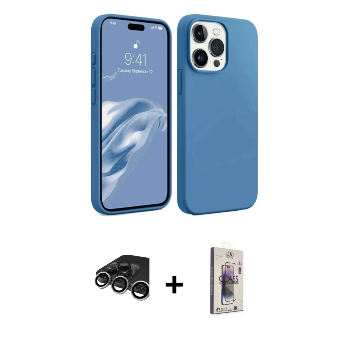MARSİLYAN™- iPhone 15 Pro Kılıf Kozmos Yansıma Özel Seri - Siyah Bilvis 3D Cam Ekran Koruyucu + Raze Metal Kamera Lens - GS