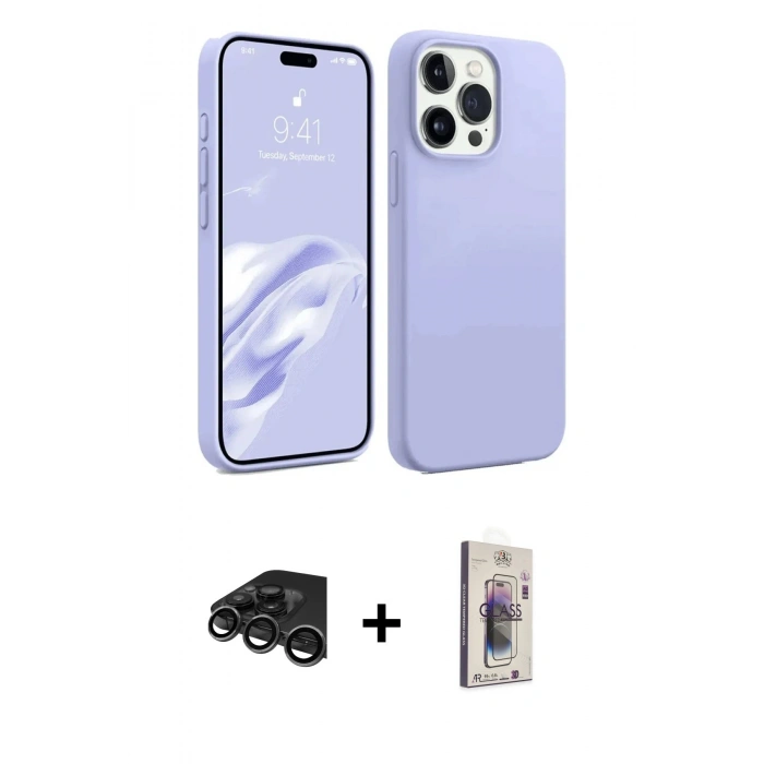 MARSİLYAN™- iPhone 15 Pro Kılıf Kozmos Yansıma Özel Seri - Siyah Bilvis 3D Cam Ekran Koruyucu + Raze Metal Kamera Lens - TMGI