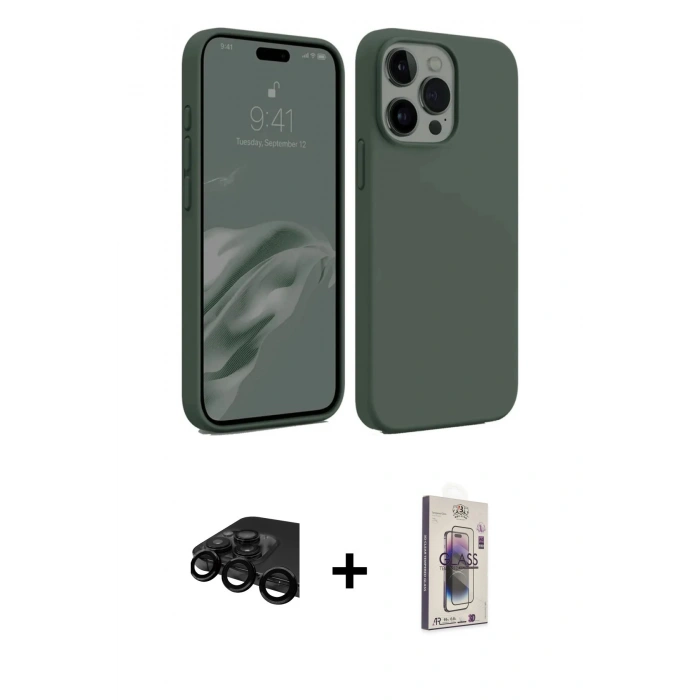 MARSİLYAN™- iPhone 15 Pro Kılıf Kozmos Yansıma Özel Seri - Siyah Bilvis 3D Cam Ekran Koruyucu + Raze Metal Kamera Lens - SH
