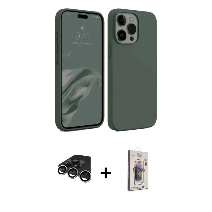 MARSİLYAN™- iPhone 15 Pro Kılıf Kozmos Yansıma Özel Seri - Siyah Bilvis 3D Cam Ekran Koruyucu + Raze Metal Kamera Lens - GS