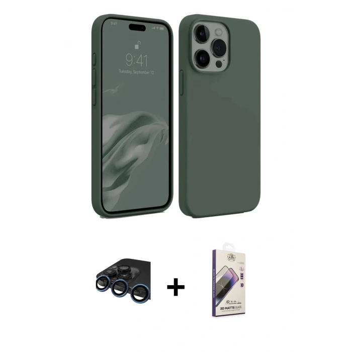 MARSİLYAN™- iPhone 15 Pro Kılıf Kozmos Yansıma Özel Seri - Siyah Bilvis 3D Mat Cam Ekran Koruyucu + Raze Metal Kamera Lens - LT