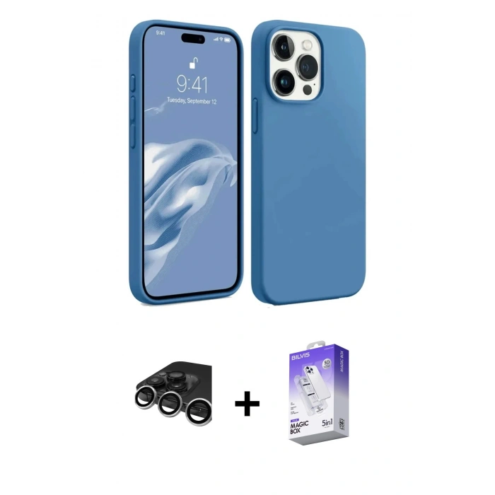 MARSİLYAN™- iPhone 15 Pro Kılıf Kozmos Yansıma Özel Seri - Siyah Bilvis 5in1 3D Magic Cam Ekran Koruyucu + Raze Metal Kamera Lens - GS