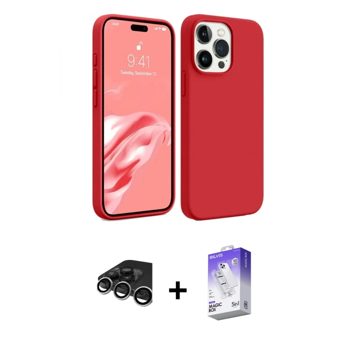 MARSİLYAN™- iPhone 15 Pro Kılıf Kozmos Yansıma Özel Seri - Siyah Bilvis 5in1 3D Magic Cam Ekran Koruyucu + Raze Metal Kamera Lens - GS