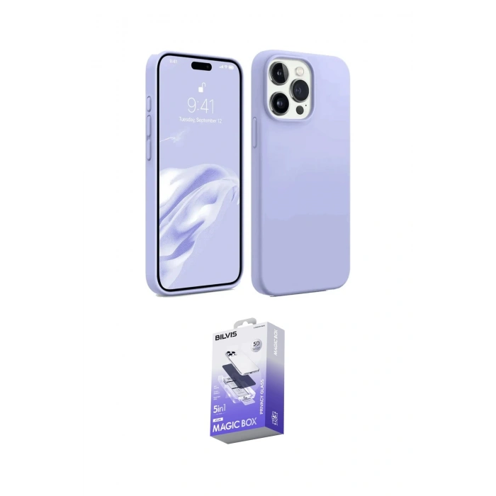 MARSİLYAN™- iPhone 15 Pro Kılıf Kozmos Yansıma Özel Seri - Siyah Bilvis 5in1 5D Magic Hayalet Cam Ekran Koruyucu