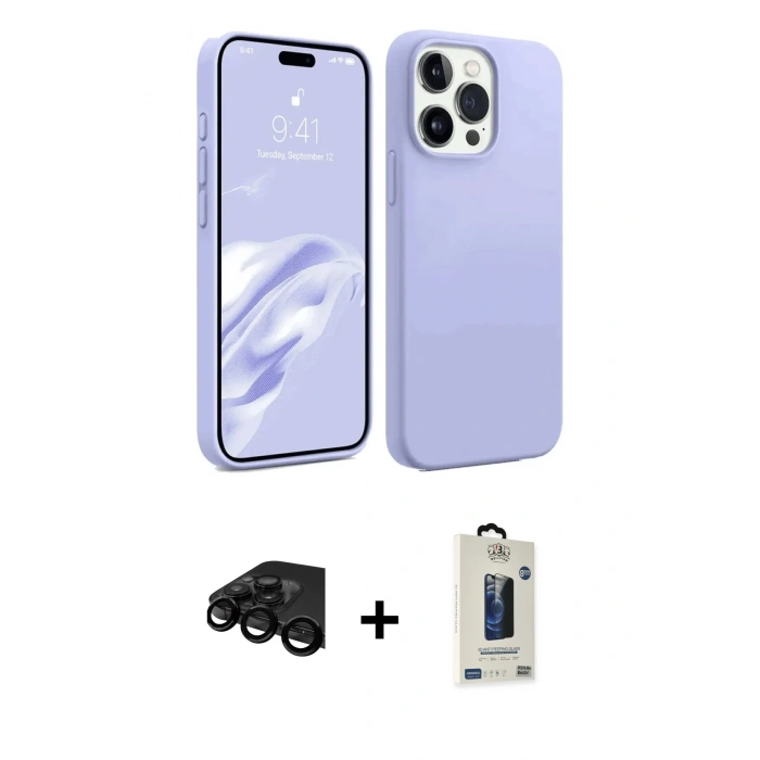 MARSİLYAN™- iPhone 15 Pro Kılıf Kozmos Yansıma Özel Seri - Siyah Bilvis Hayalet Cam Ekran Koruyucu + Raze Metal Kamera Lens - SH