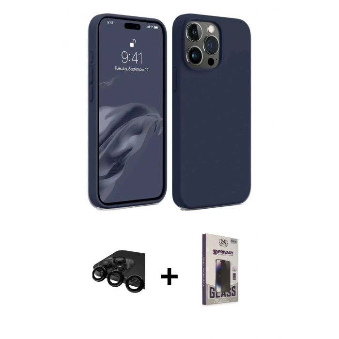 MARSİLYAN™- iPhone 15 Pro Kılıf Kozmos Yansıma Özel Seri - Siyah Bilvis Hayalet Cam Ekran Koruyucu + Raze Metal Kamera Lens - SH