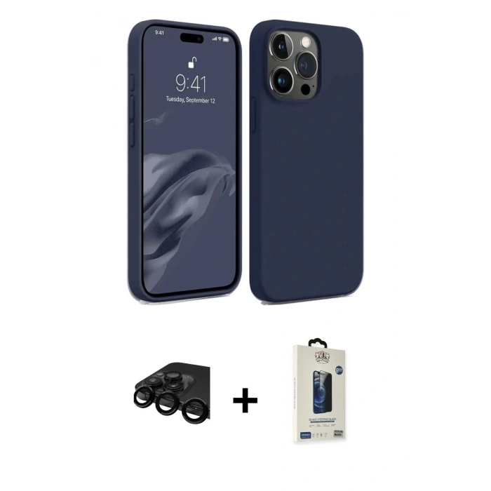 MARSİLYAN™- iPhone 15 Pro Kılıf Kozmos Yansıma Özel Seri - Siyah Bilvis Hayalet Cam Ekran Koruyucu + Raze Metal Kamera Lens - SH