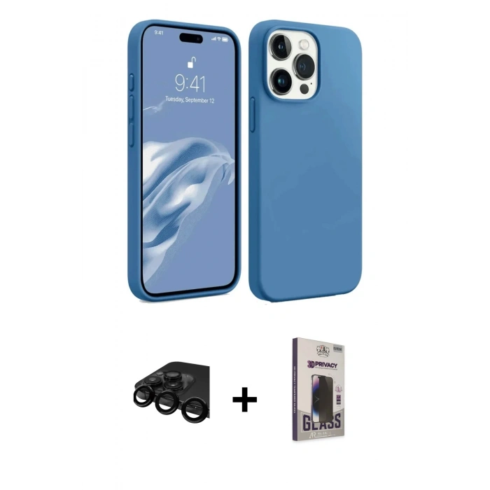 MARSİLYAN™- iPhone 15 Pro Kılıf Kozmos Yansıma Özel Seri - Siyah Bilvis Hayalet Cam Ekran Koruyucu + Raze Metal Kamera Lens - SH