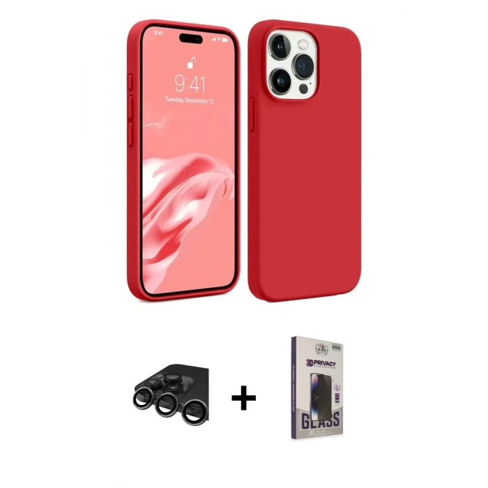 MARSİLYAN™- iPhone 15 Pro Kılıf Kozmos Yansıma Özel Seri - Siyah Bilvis Hayalet Cam Ekran Koruyucu + Raze Metal Kamera Lens - TMGI