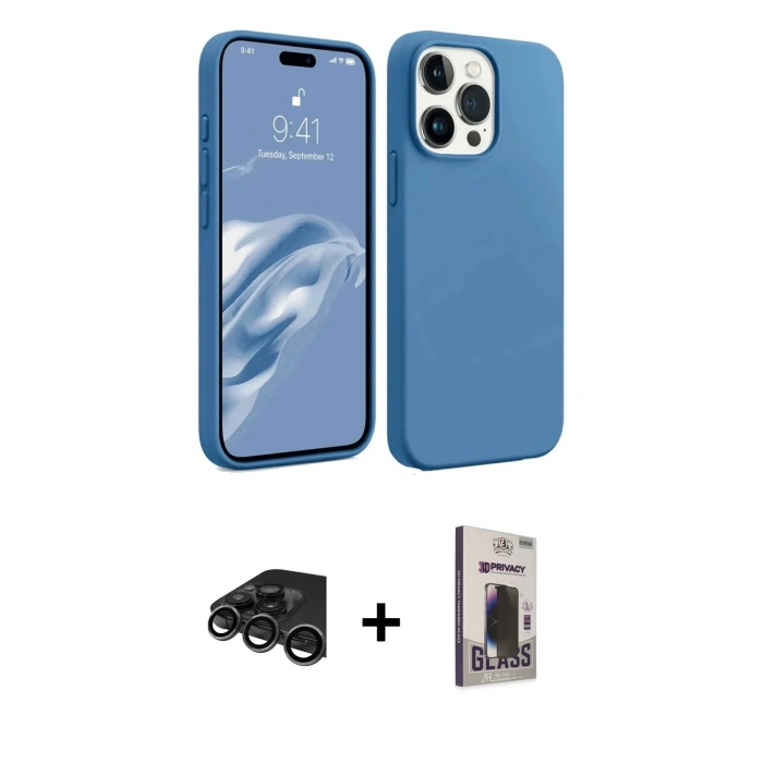 MARSİLYAN™- iPhone 15 Pro Kılıf Kozmos Yansıma Özel Seri - Siyah Bilvis Hayalet Cam Ekran Koruyucu + Raze Metal Kamera Lens - TMGI